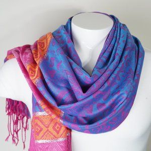 Women Pink Blue Fancy Scarf Long Shawls Warm Wrap